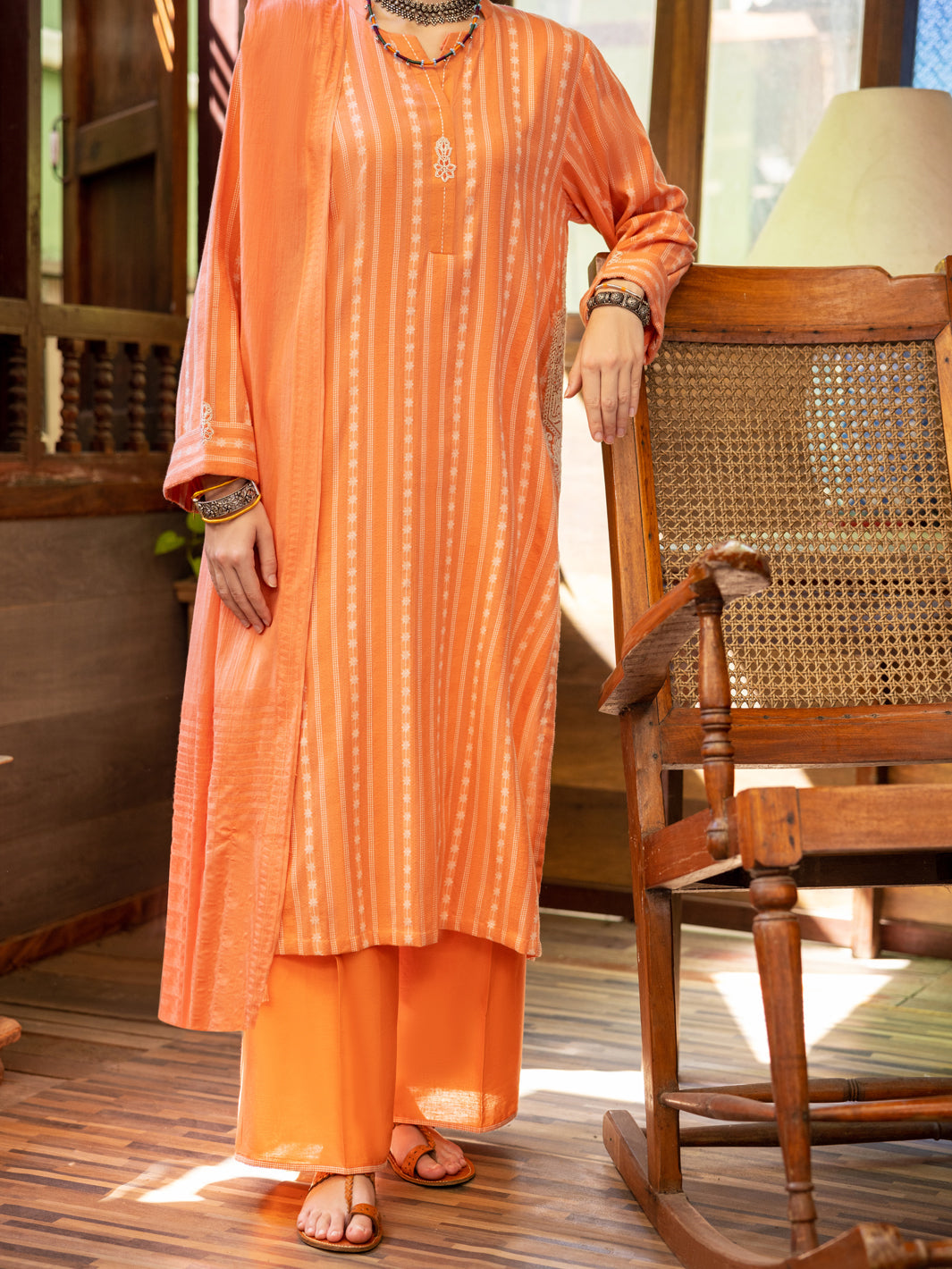 Peach Yarn-Dyed Jacquard 3Pc Unstitched - ALP-3PS-1779