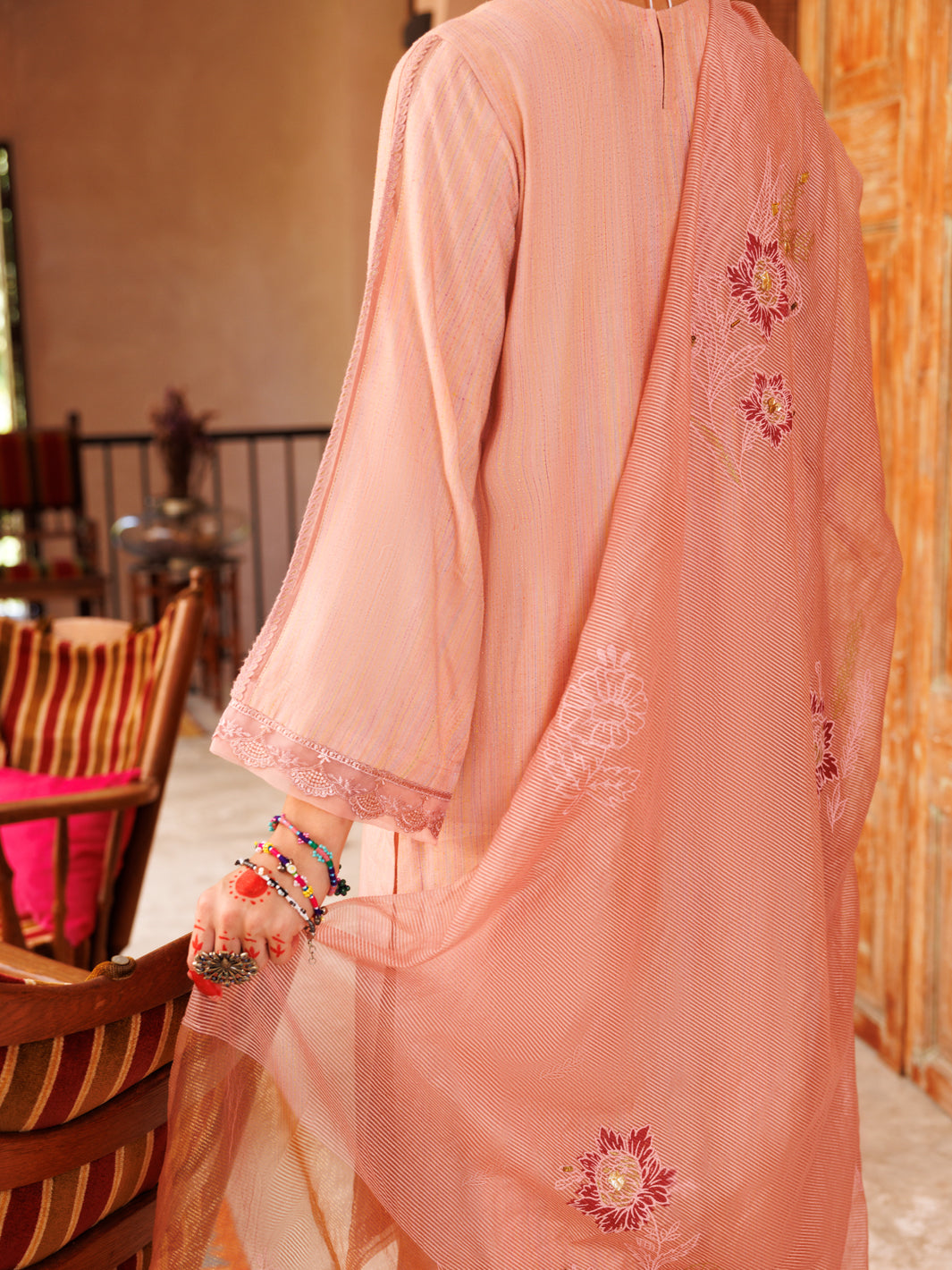 Peach Cotton Stripe 3Pc Unstitched - ALP-3PS-1805