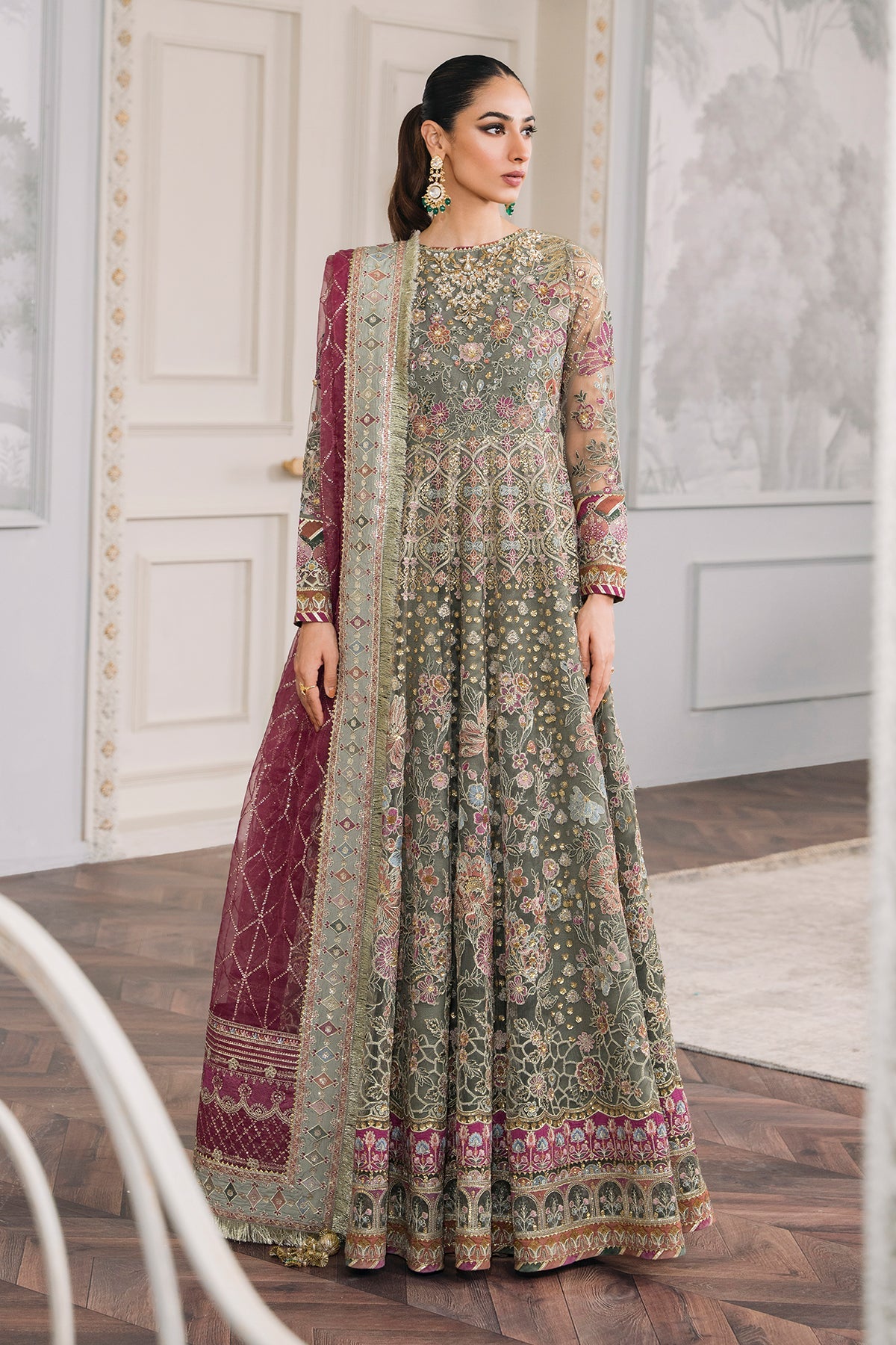 EMBROIDERED NET CH12-02 UNSTITCHED