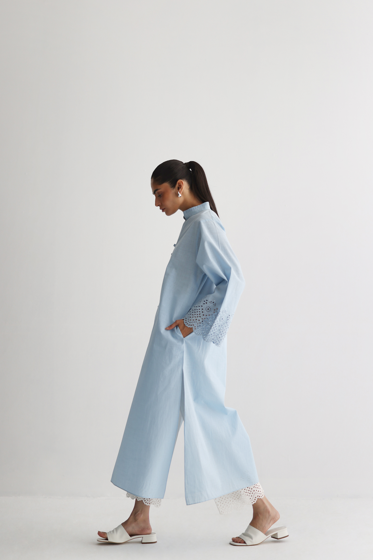 Ice Blue - Cutwork Sleeves Kurta