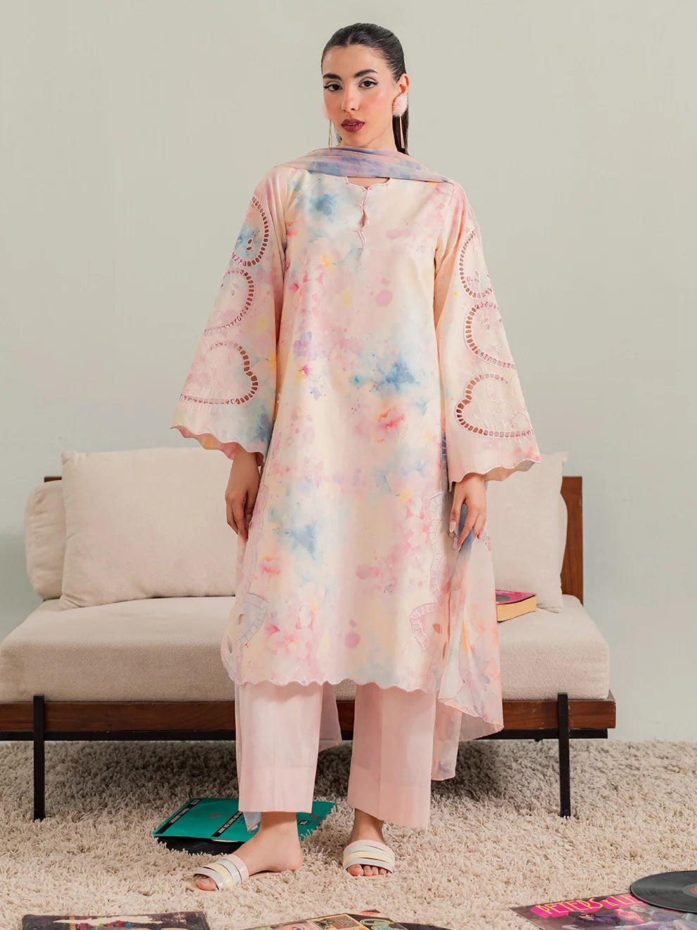 Peach - 3Pc Printkari Suit
