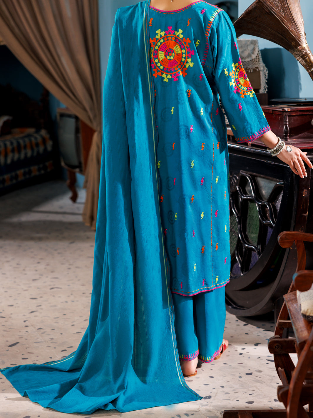 Sea Green Jacquard 3Pc Unstitched - ALP-3PS-1926