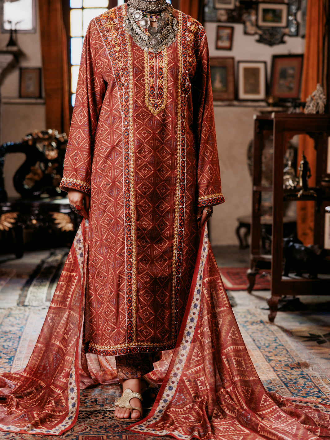 Brown Poly-Lawn 3Pc Unstitched - ALP-3PS-1959A