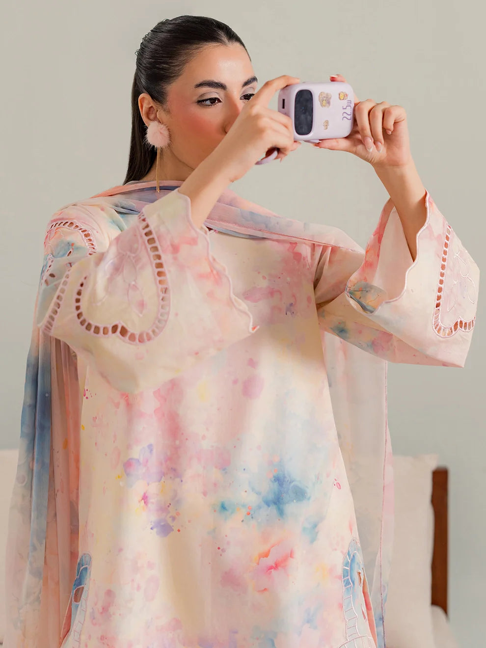 Peach - 3Pc Printkari Suit