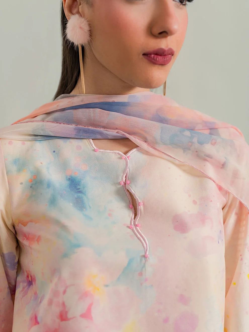Peach - 3Pc Printkari Suit