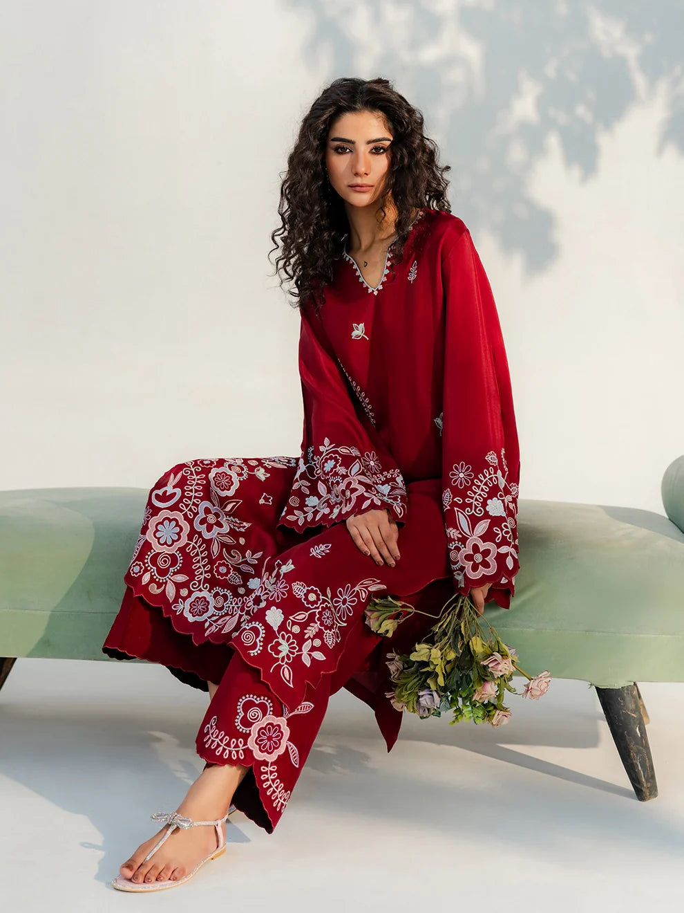 Crimson Bloom - 3pcs Rawsilk Ensemble