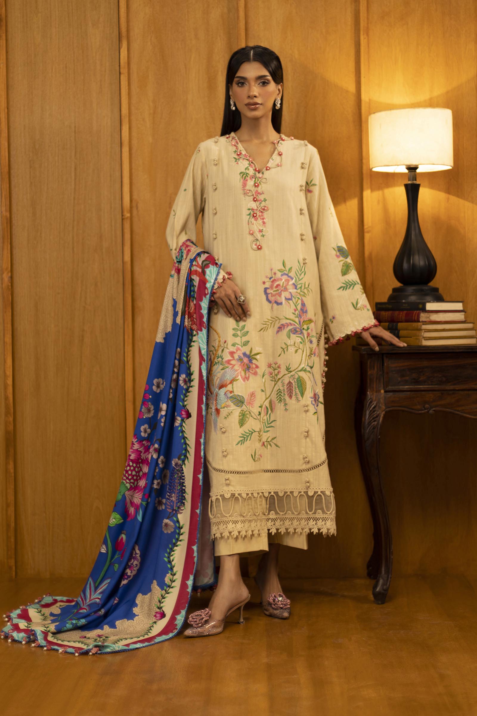 Unstitched Slub Muzlin 3 Piece Suit