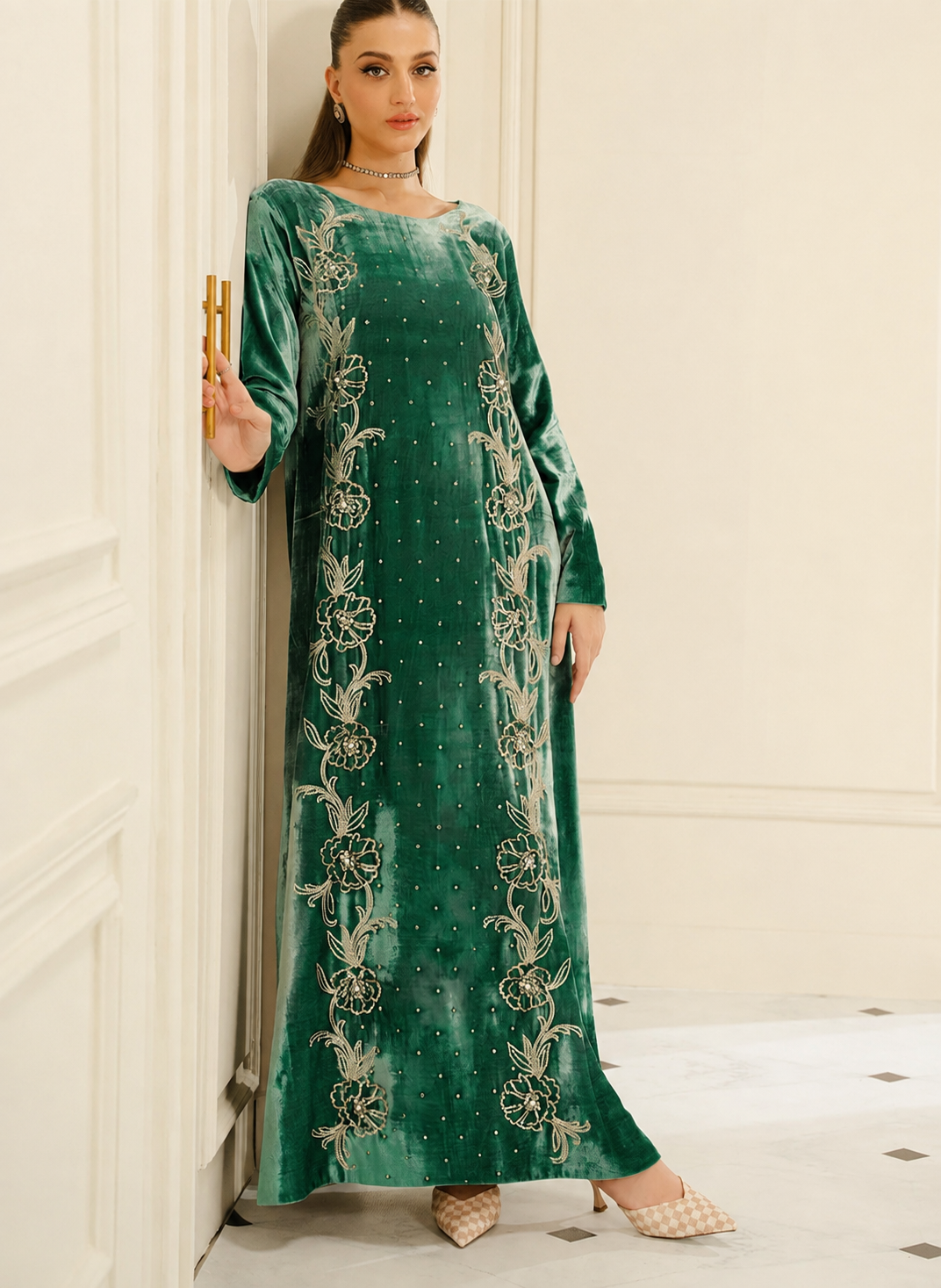Emerald Green Velvet Kaftan