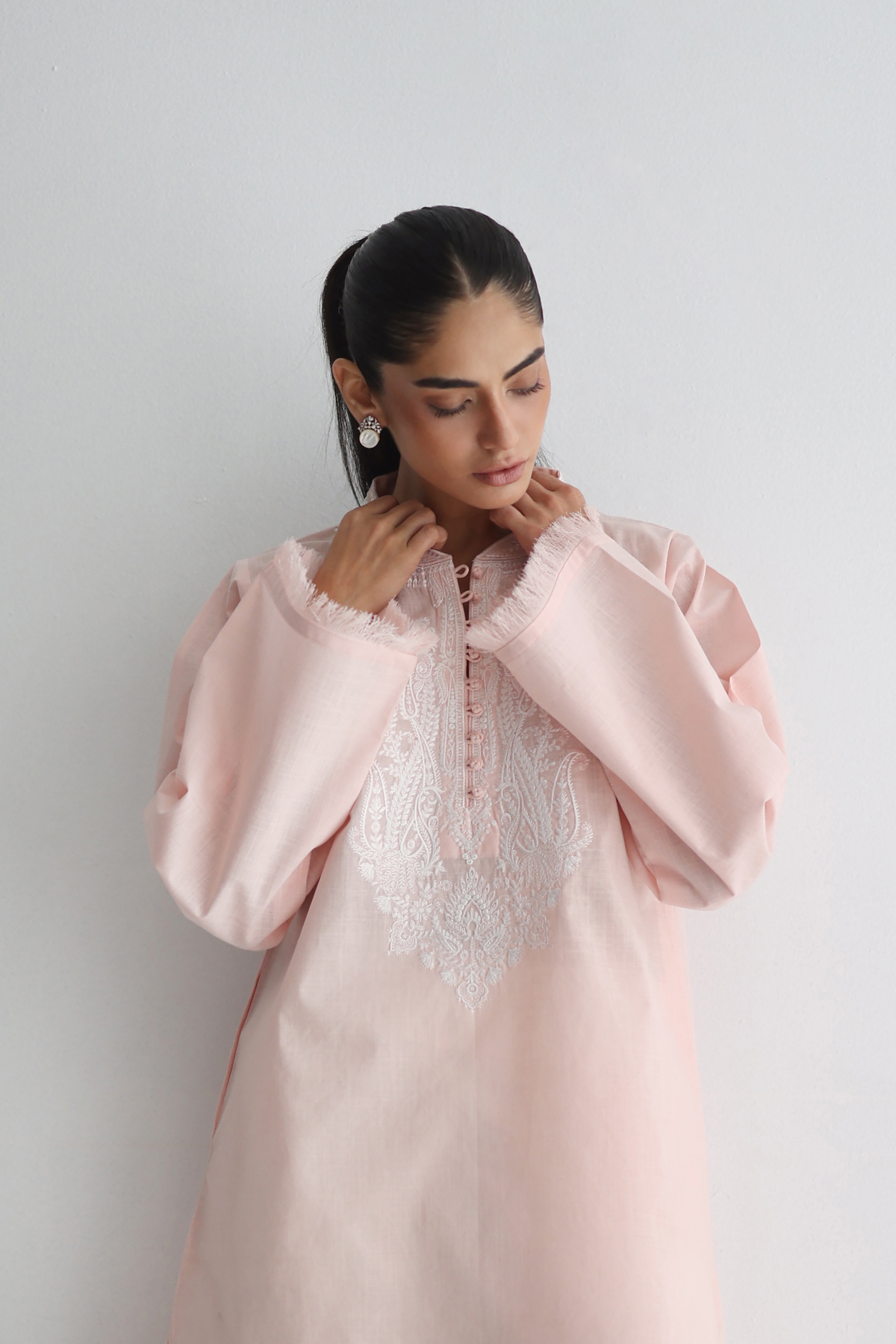 Petal Pink - Paisley Embroidered Kurta
