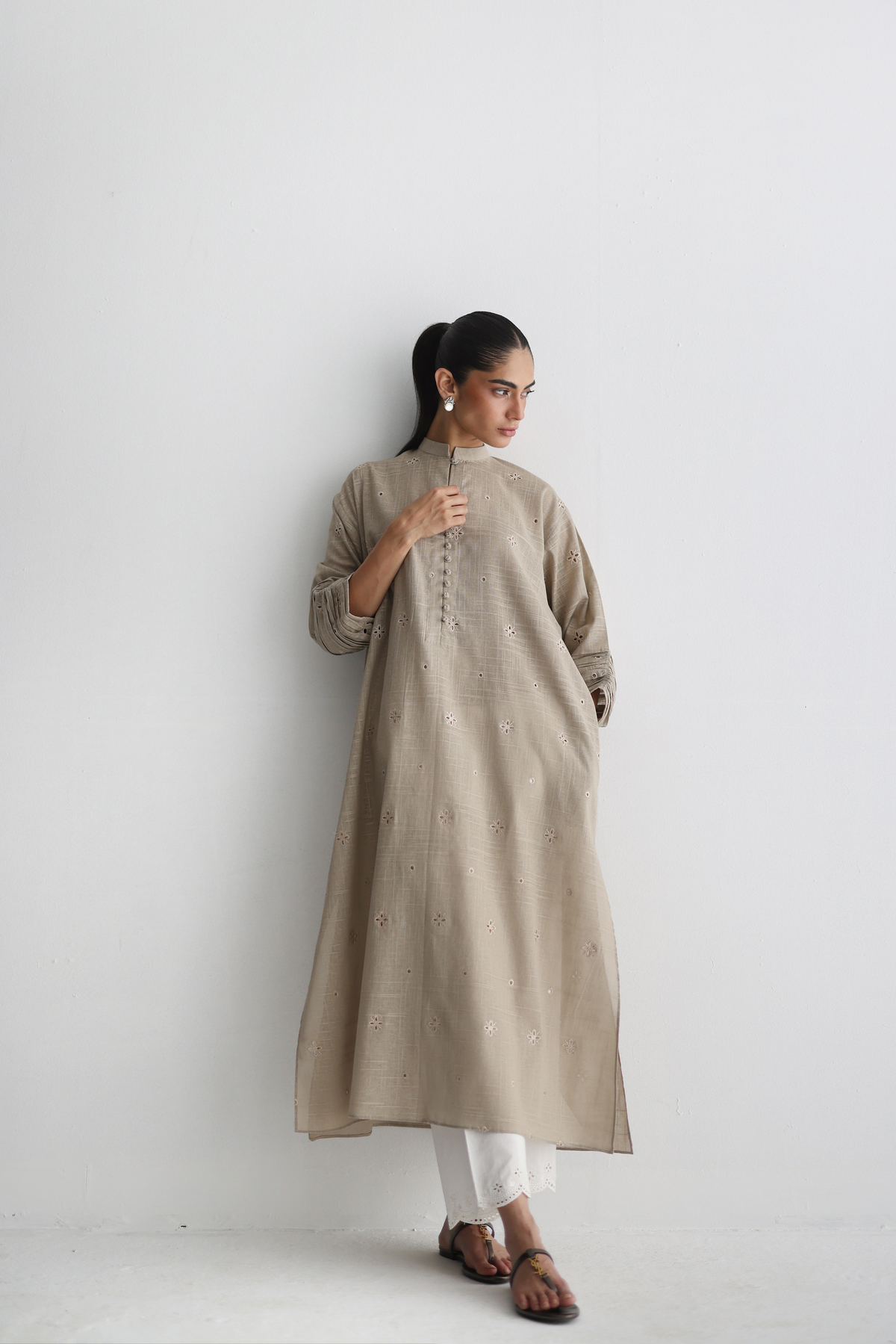 Fawn - All-over Cutwork Kurta