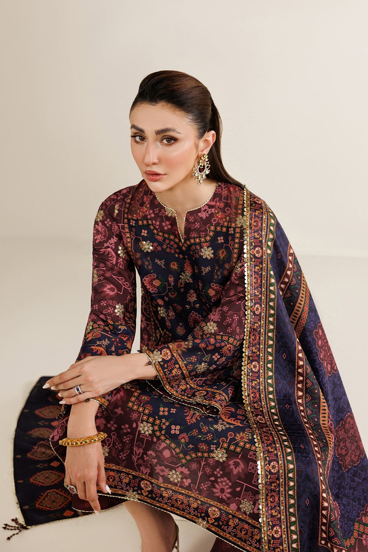 EMBROIDERED RAW SILK UR-7089