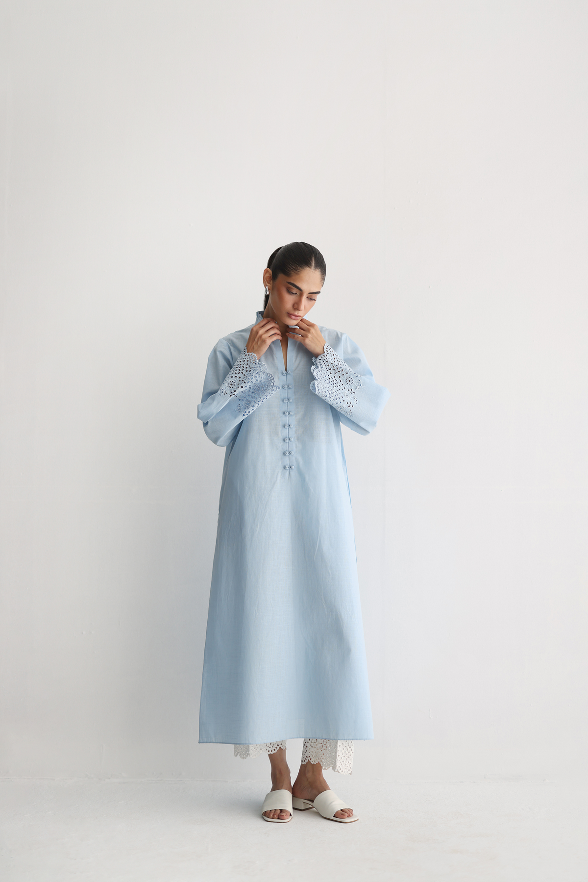 Ice Blue - Cutwork Sleeves Kurta