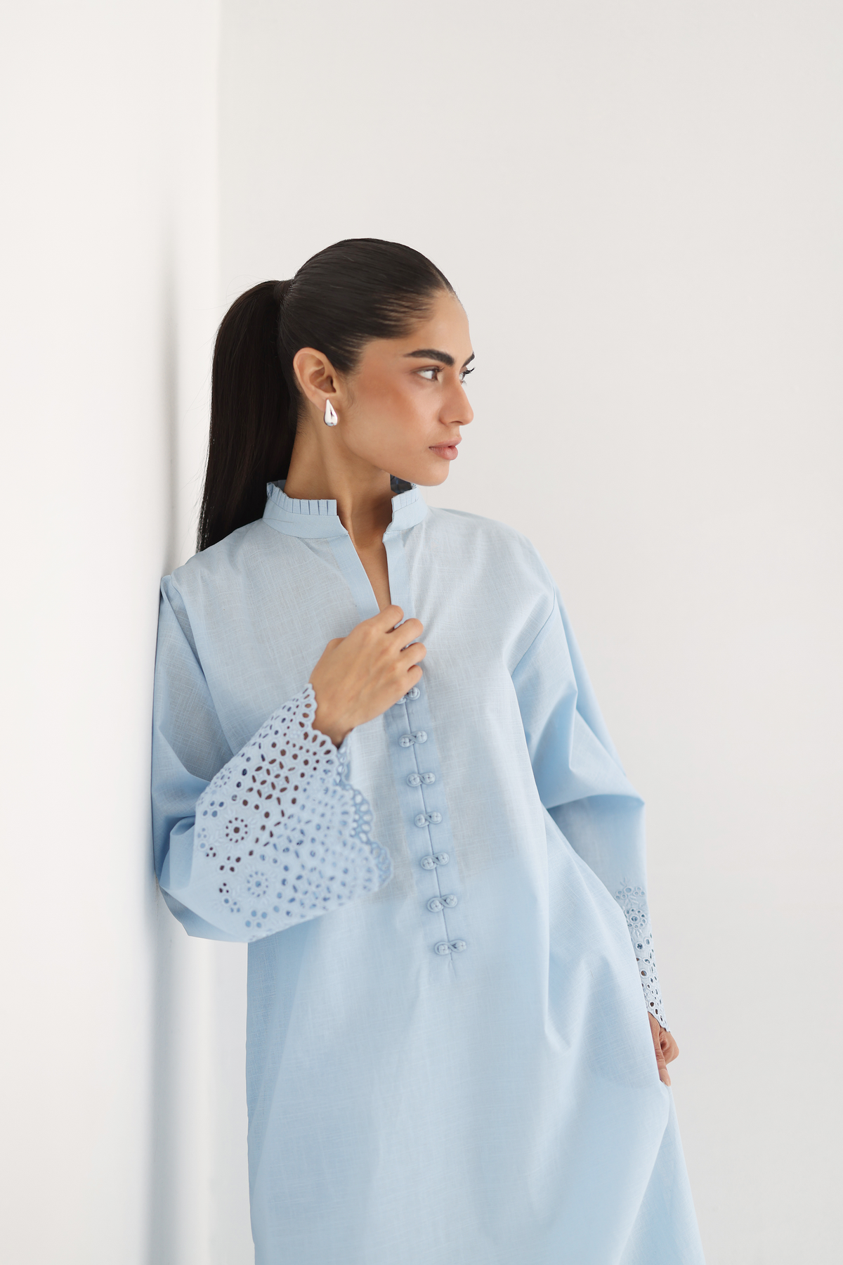 Ice Blue - Cutwork Sleeves Kurta
