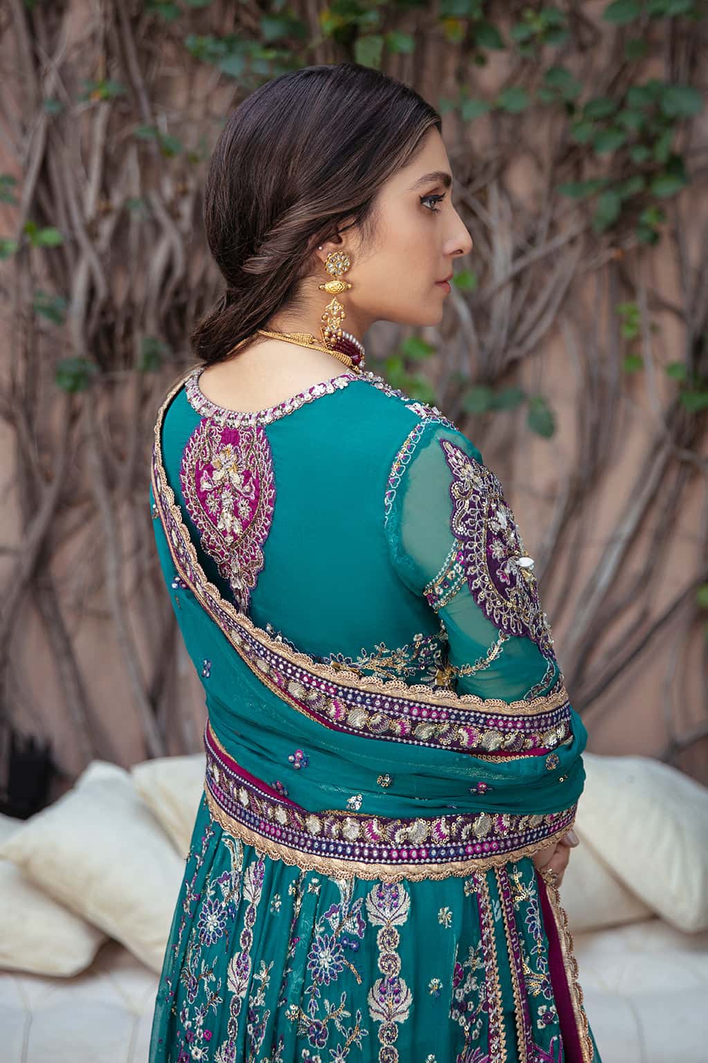 Embroidered silk Pants(As Shown)