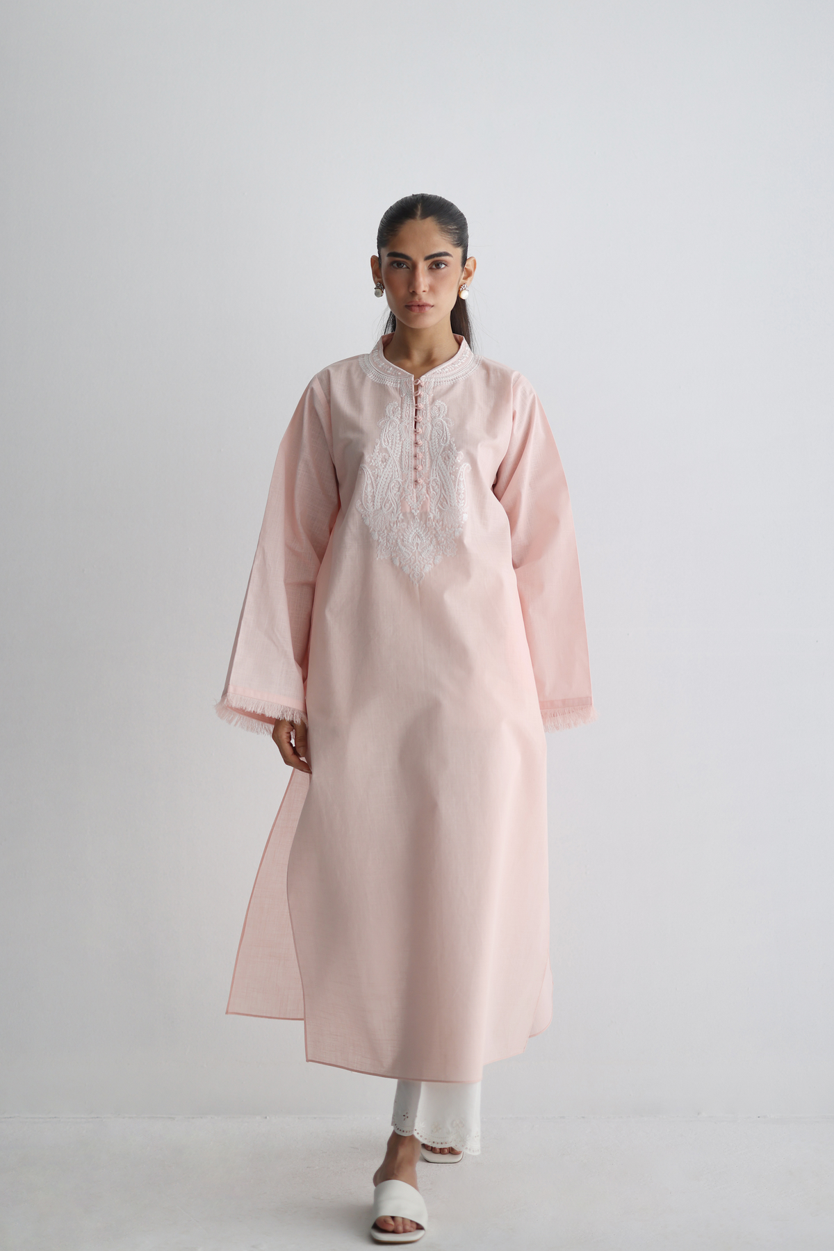 Petal Pink - Paisley Embroidered Kurta