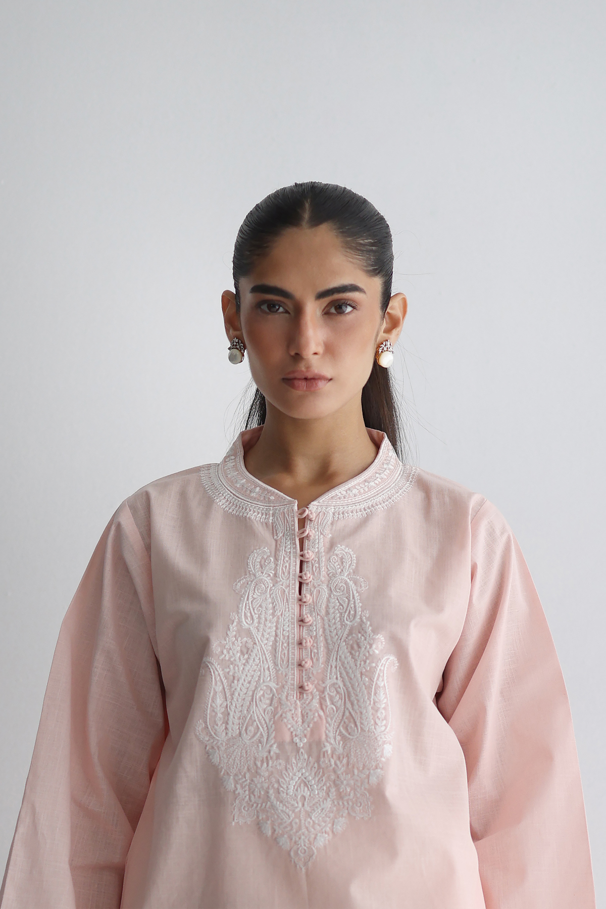 Petal Pink - Paisley Embroidered Kurta