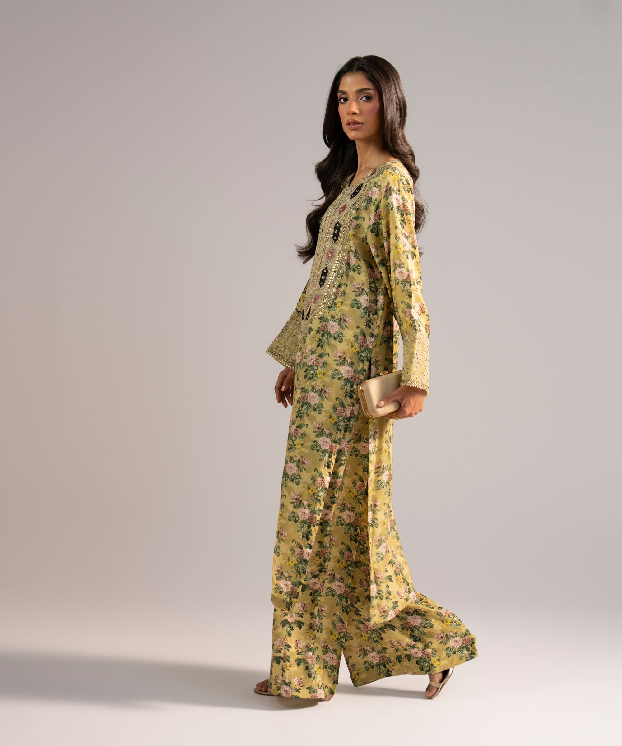 2 Piece - Embroidered Raw Silk Suit
