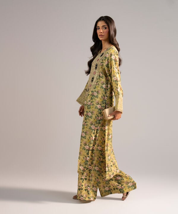 2 Piece - Embroidered Raw Silk Suit