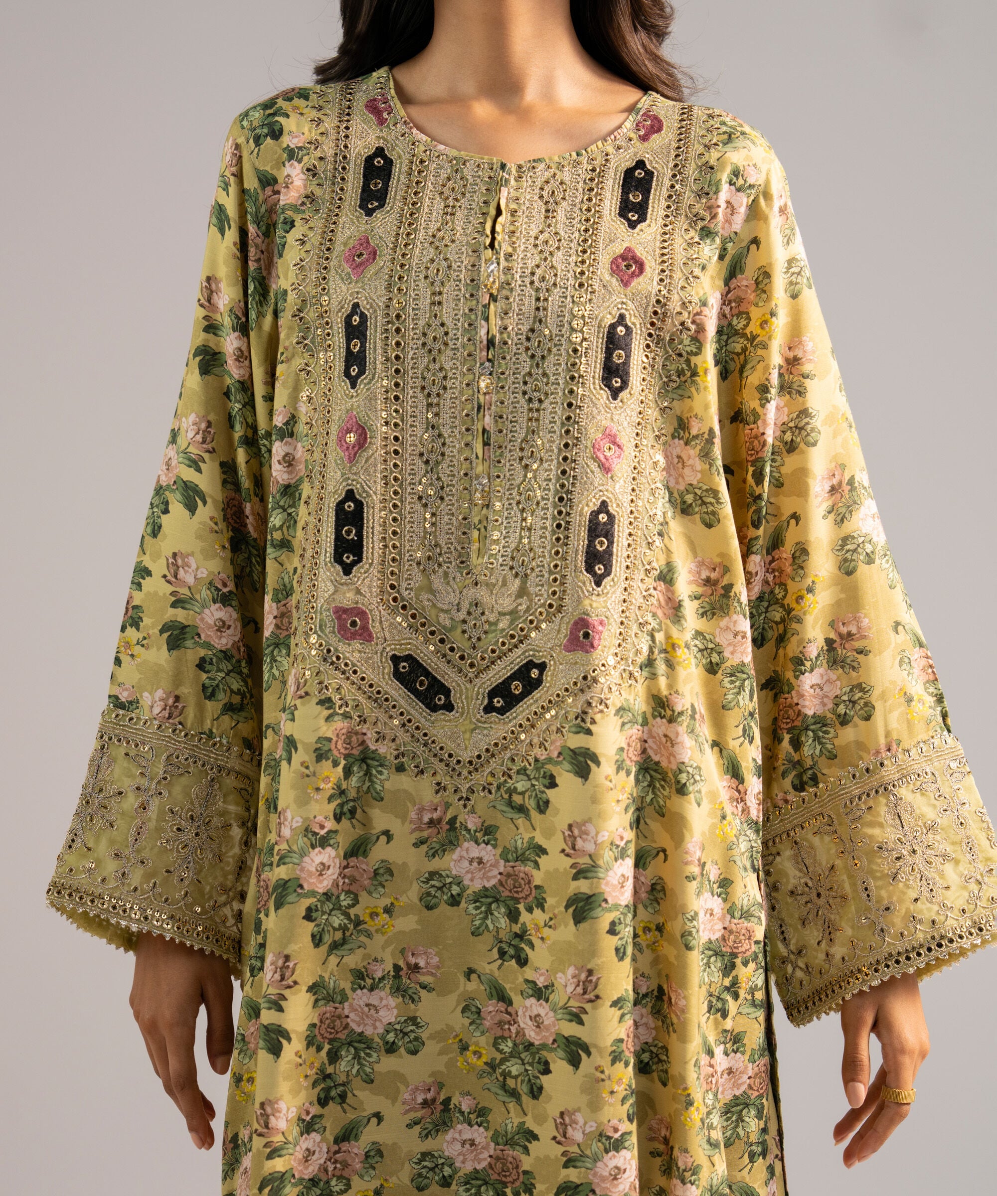 2 Piece - Embroidered Raw Silk Suit