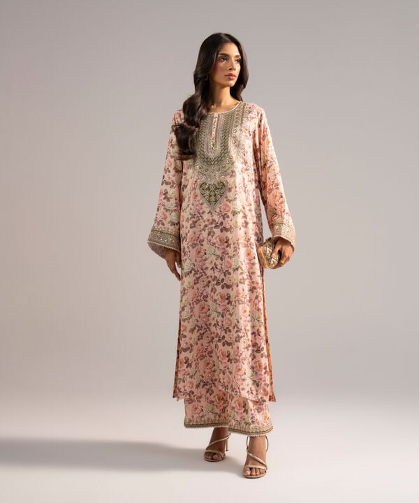 2 Piece - Embroidered Raw Silk Suit