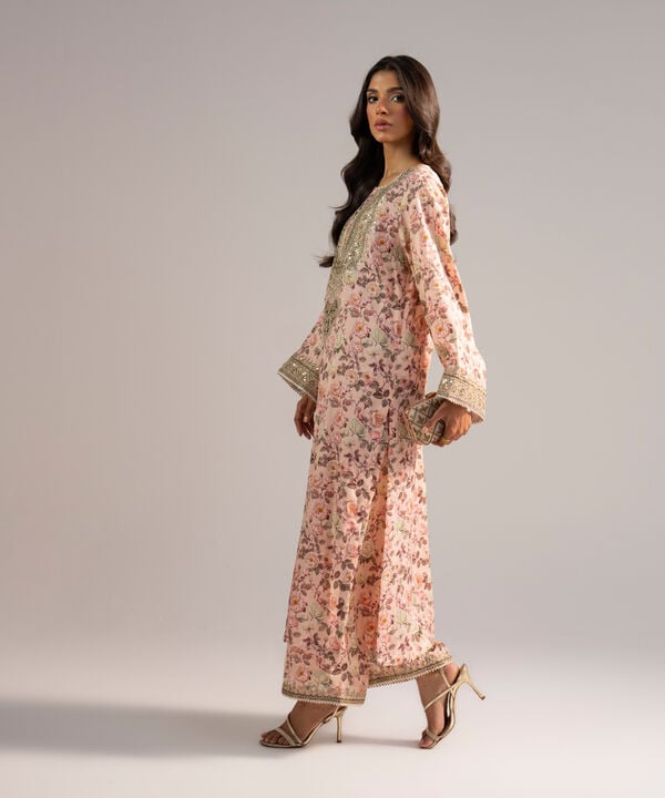2 Piece - Embroidered Raw Silk Suit