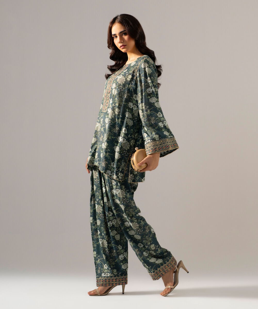 2 Piece - Embroidered Raw Silk Suit 1SFS26FMV605