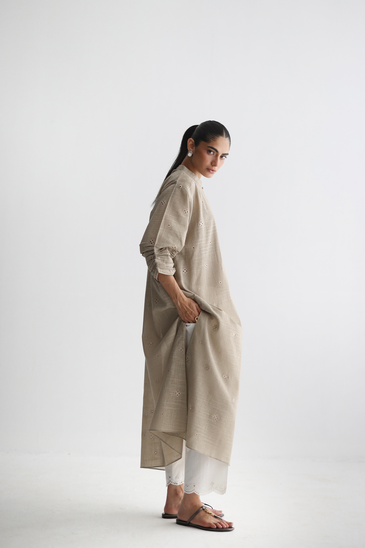 Fawn - All-over Cutwork Kurta
