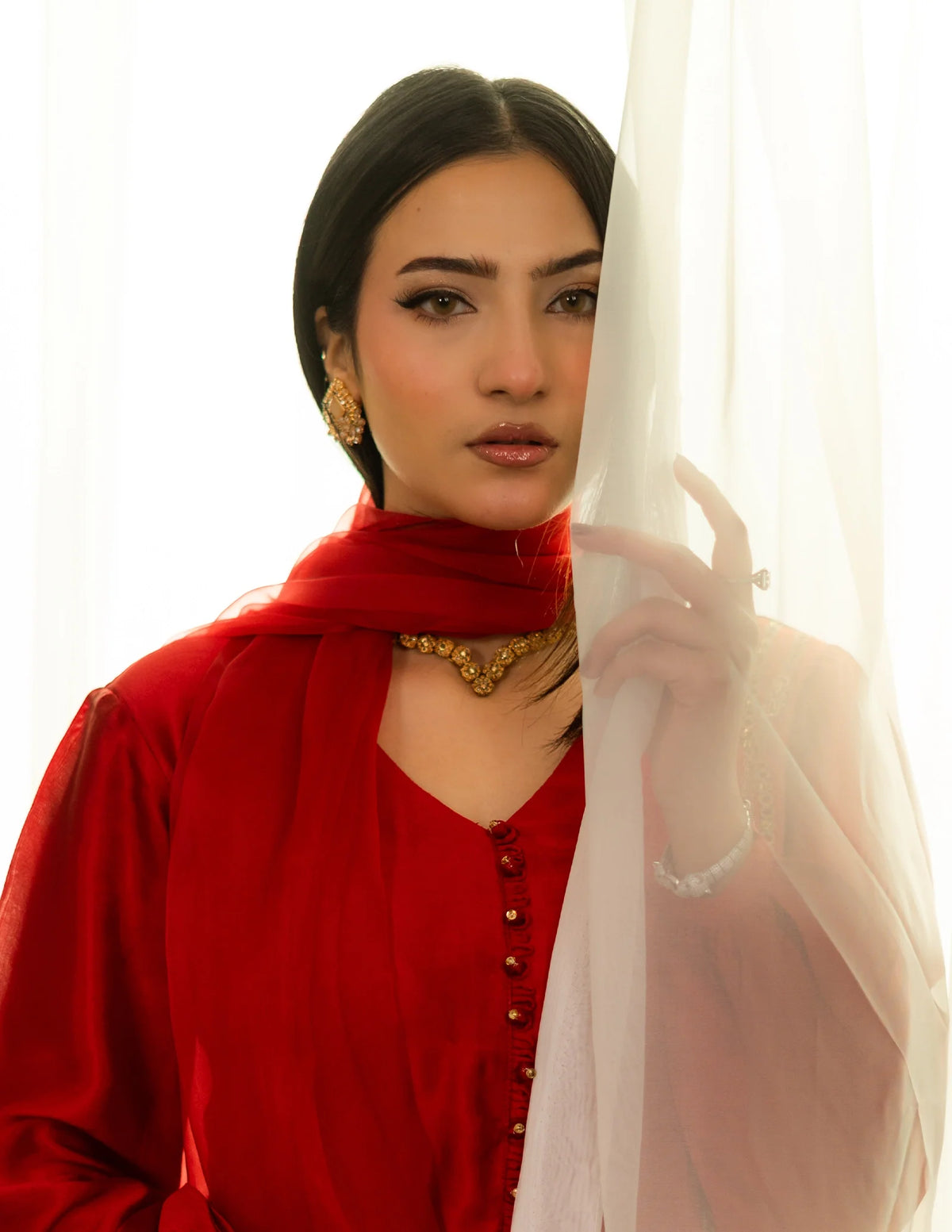 Laado Scarlet Ruby Embroidered Dupatta