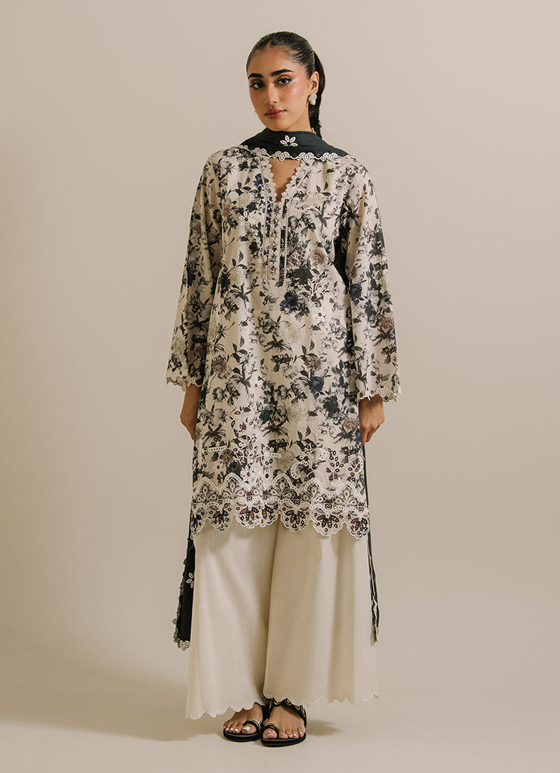 3 Pc Printed Embroidered Suit