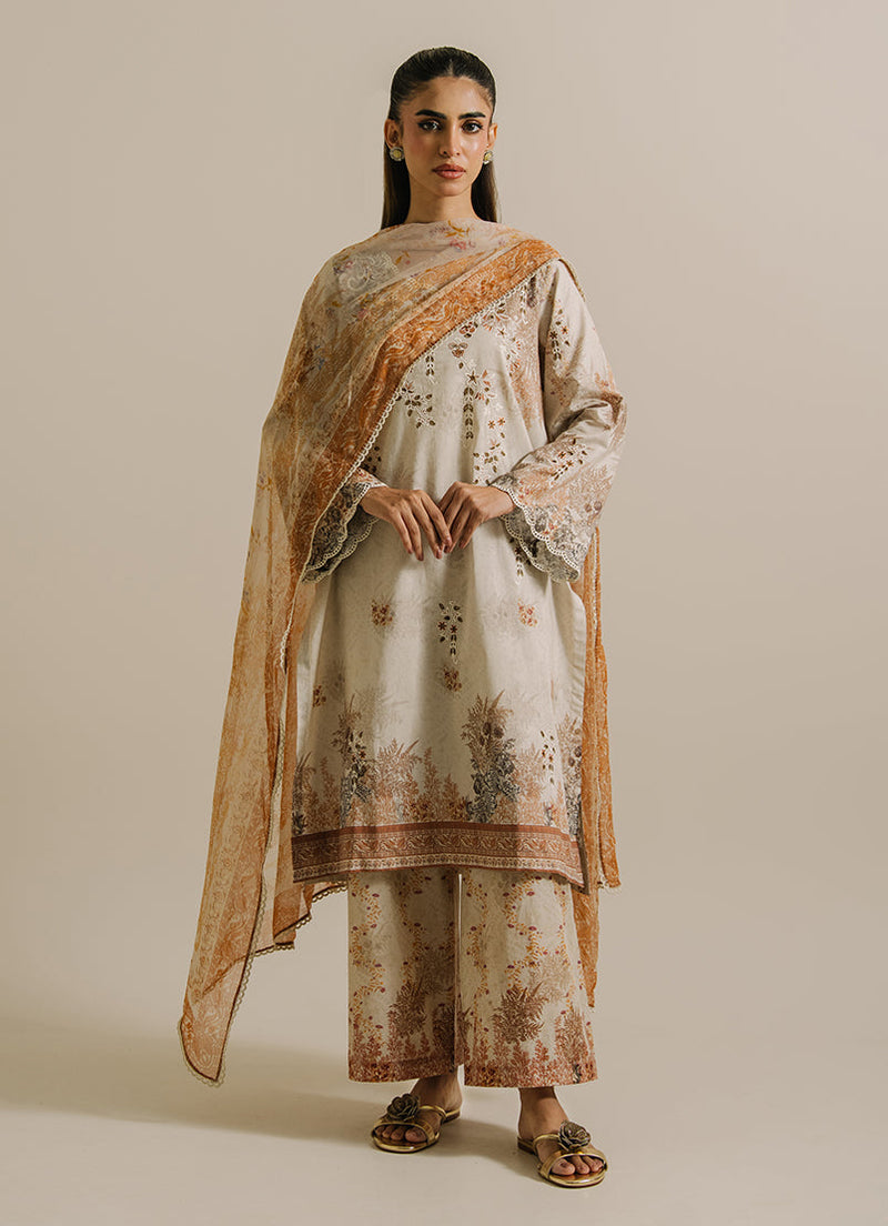 3 Pc Printed Embroidered Suit