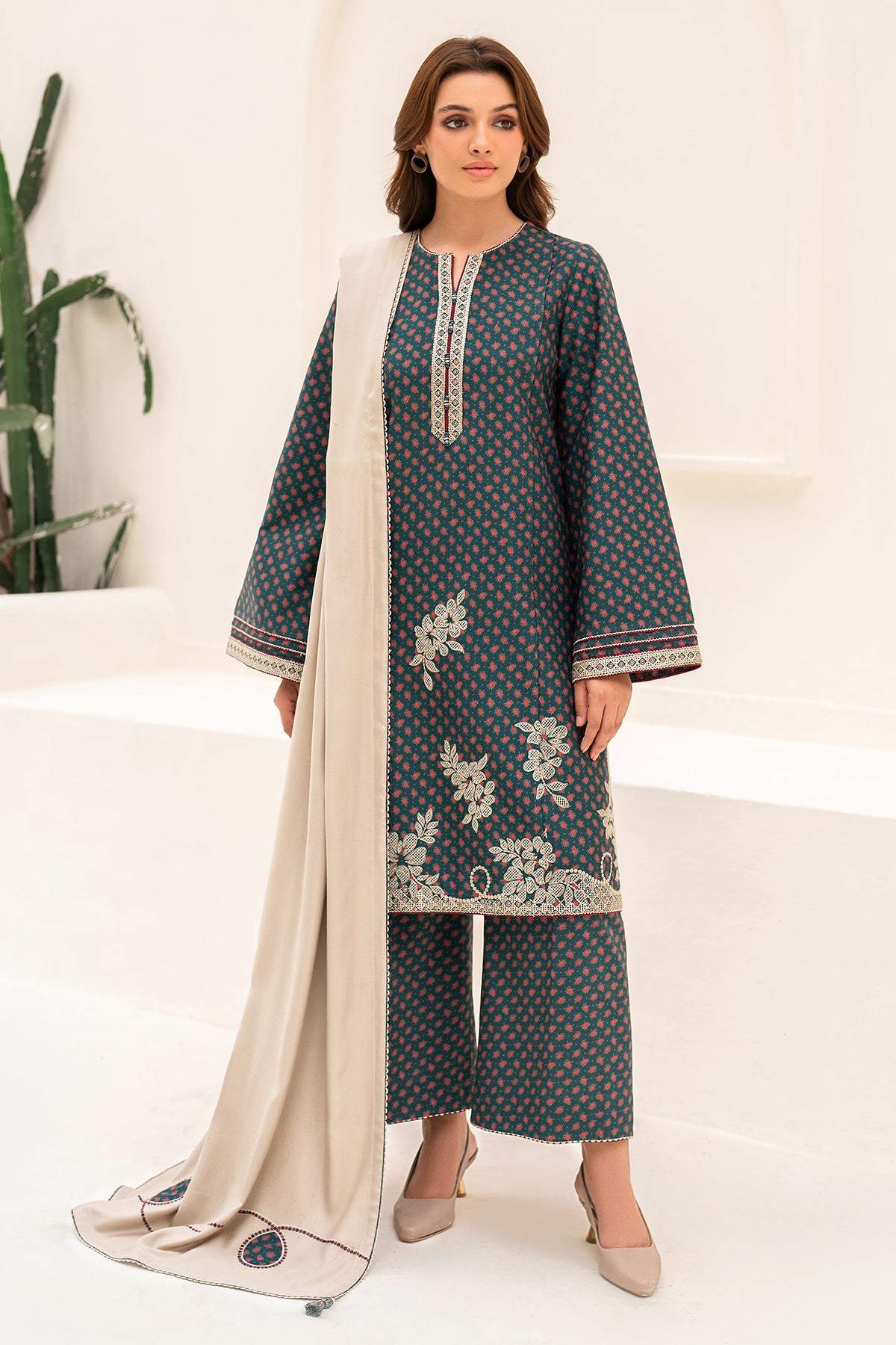 3 Piece Embroidered Organza Suit
