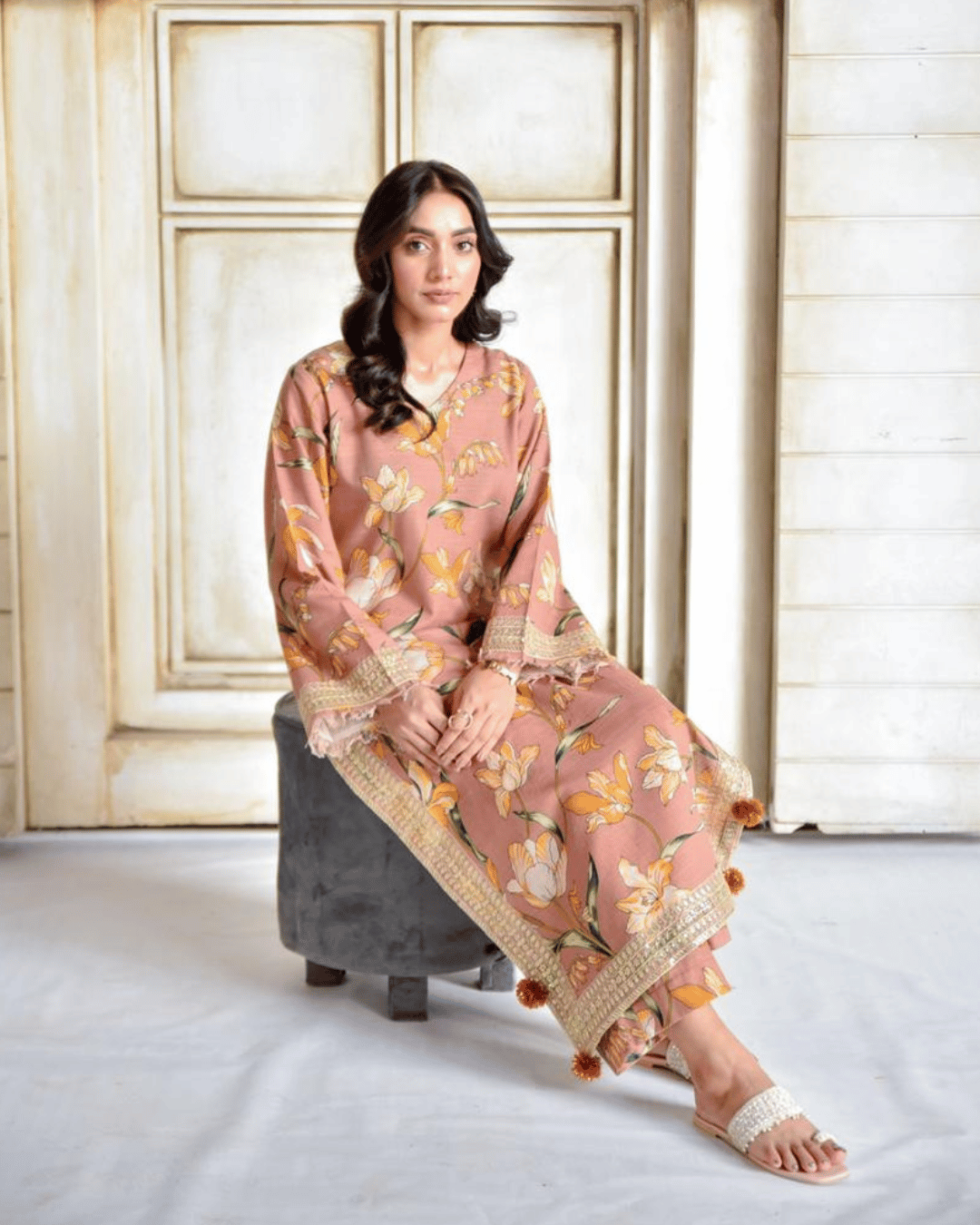 Peach Flora – Khaddar Suit for Women