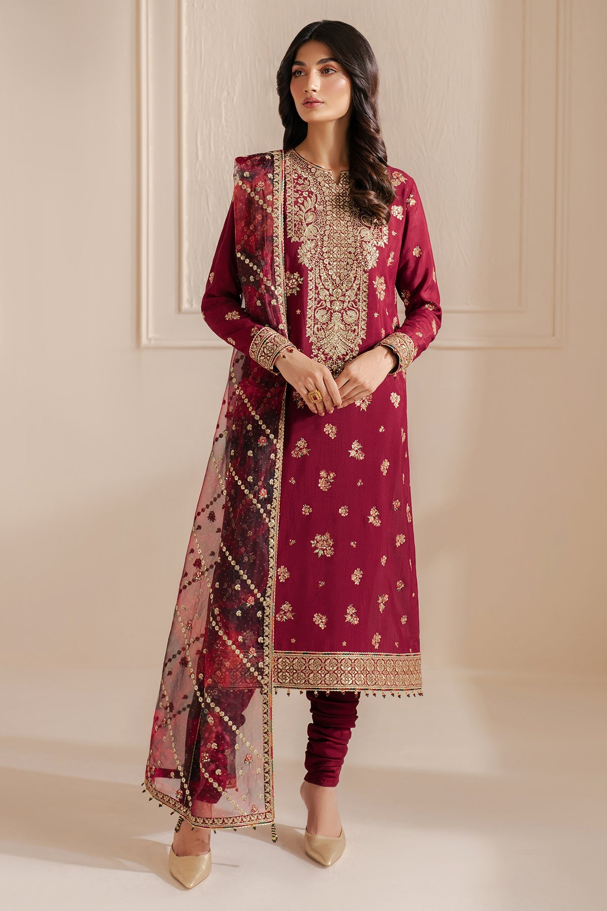 Embroidered Raw Silk Ur-7052
