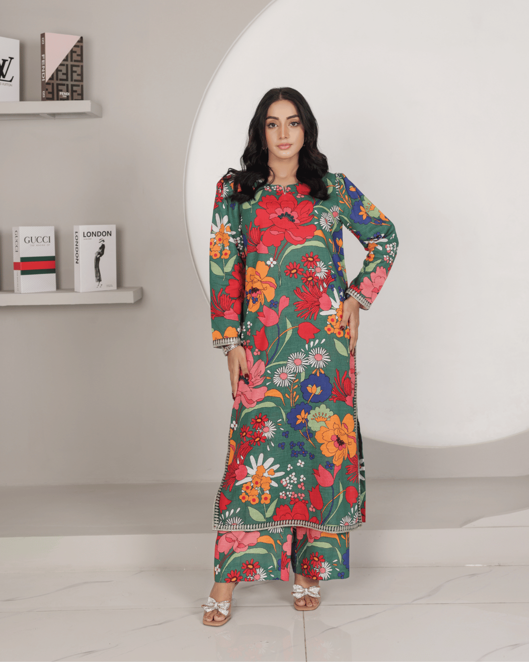 Green Glamour – Elegant Embroidered Suit for Women