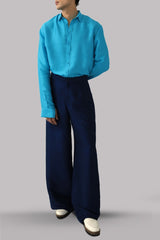 Scuba Blue Raw Silk Button Down Shirt