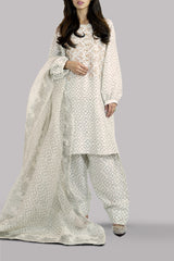 Egret Block Printed &amp; Embellished Raw Silk Set