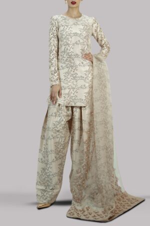 Lamb’s Wool Block Printed & Embellished Raw Silk Set