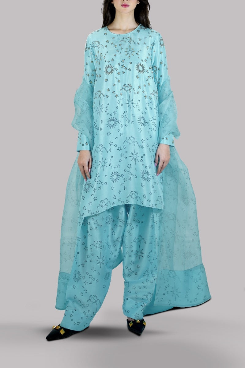 Petit Four Block Printed &amp; Embellished Raw Silk Set