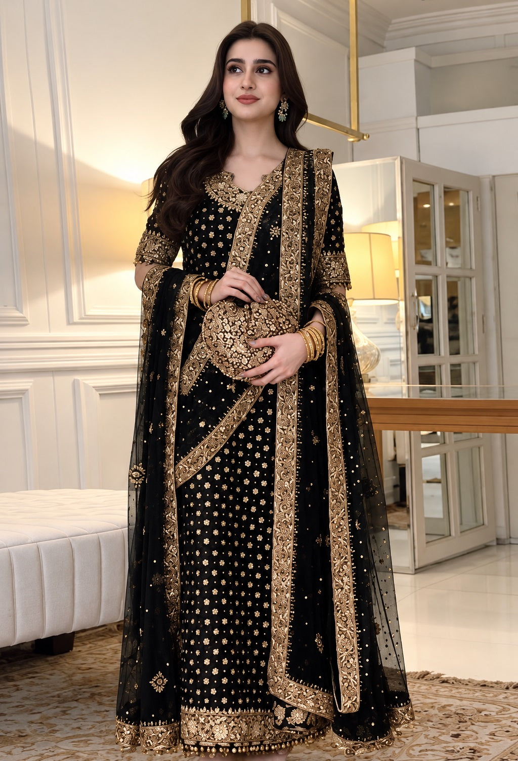 Haris Shakeel (black )Aisha afridi Luxury Chiffon Embroidered 3Pc Unstitched PA-149