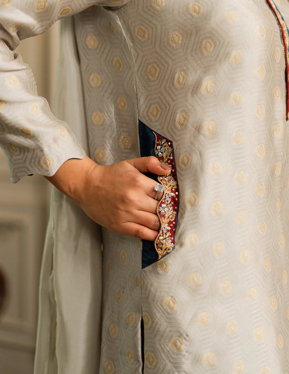 Laado Slate Moonstone Embroidered Dupatta