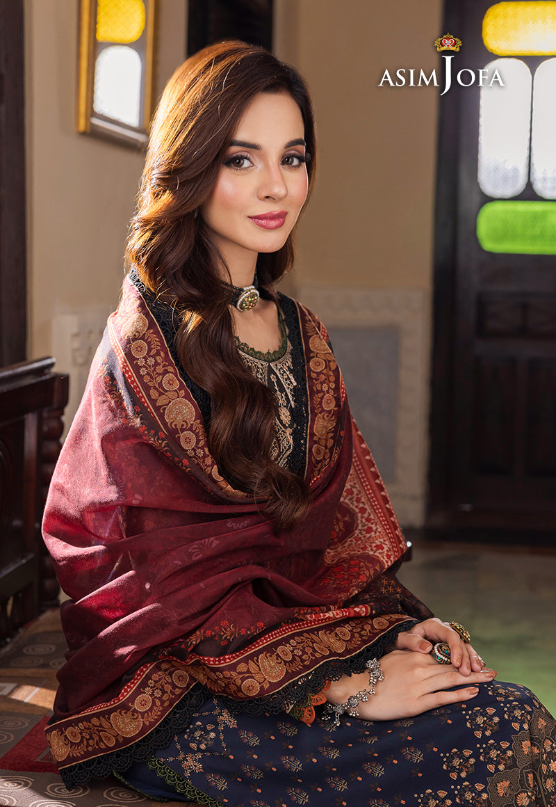 Ajrw-25 Designers Stitched Embroidered Premium Winter Cotton 3 Pcs