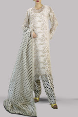 Egret Block Printed &amp; Embellished Organza Set
