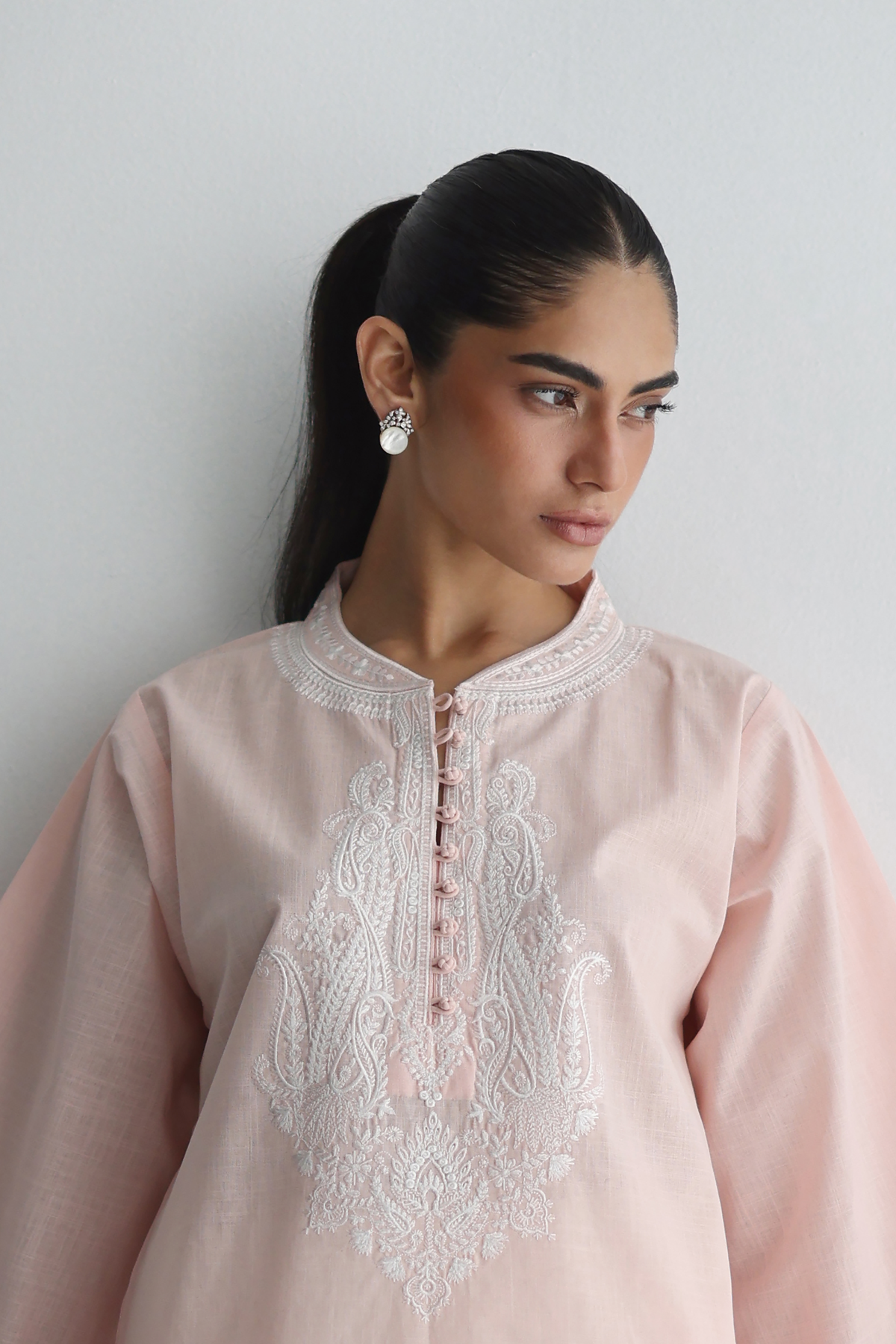 Petal Pink - Paisley Embroidered Kurta