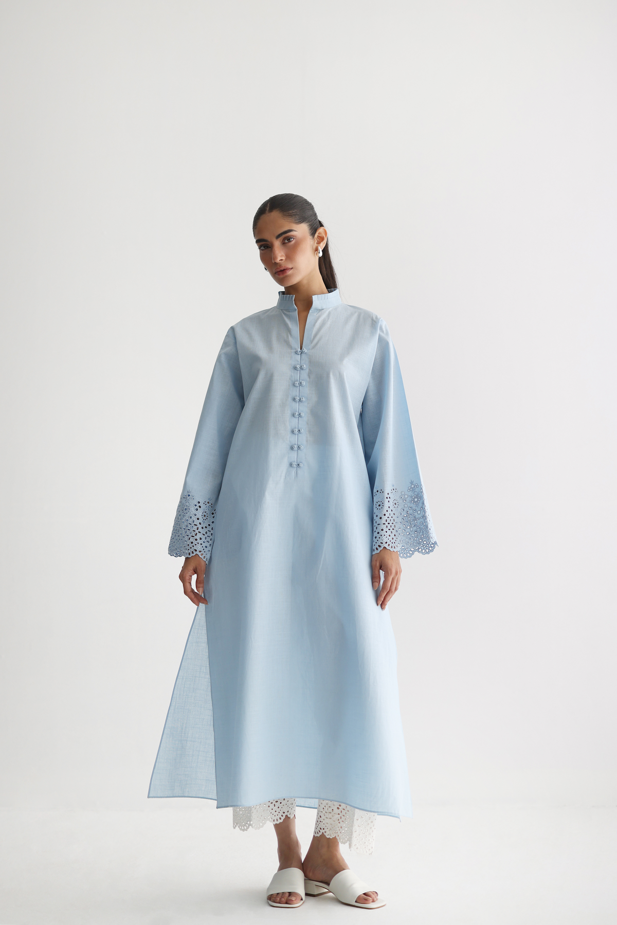 Ice Blue - Cutwork Sleeves Kurta