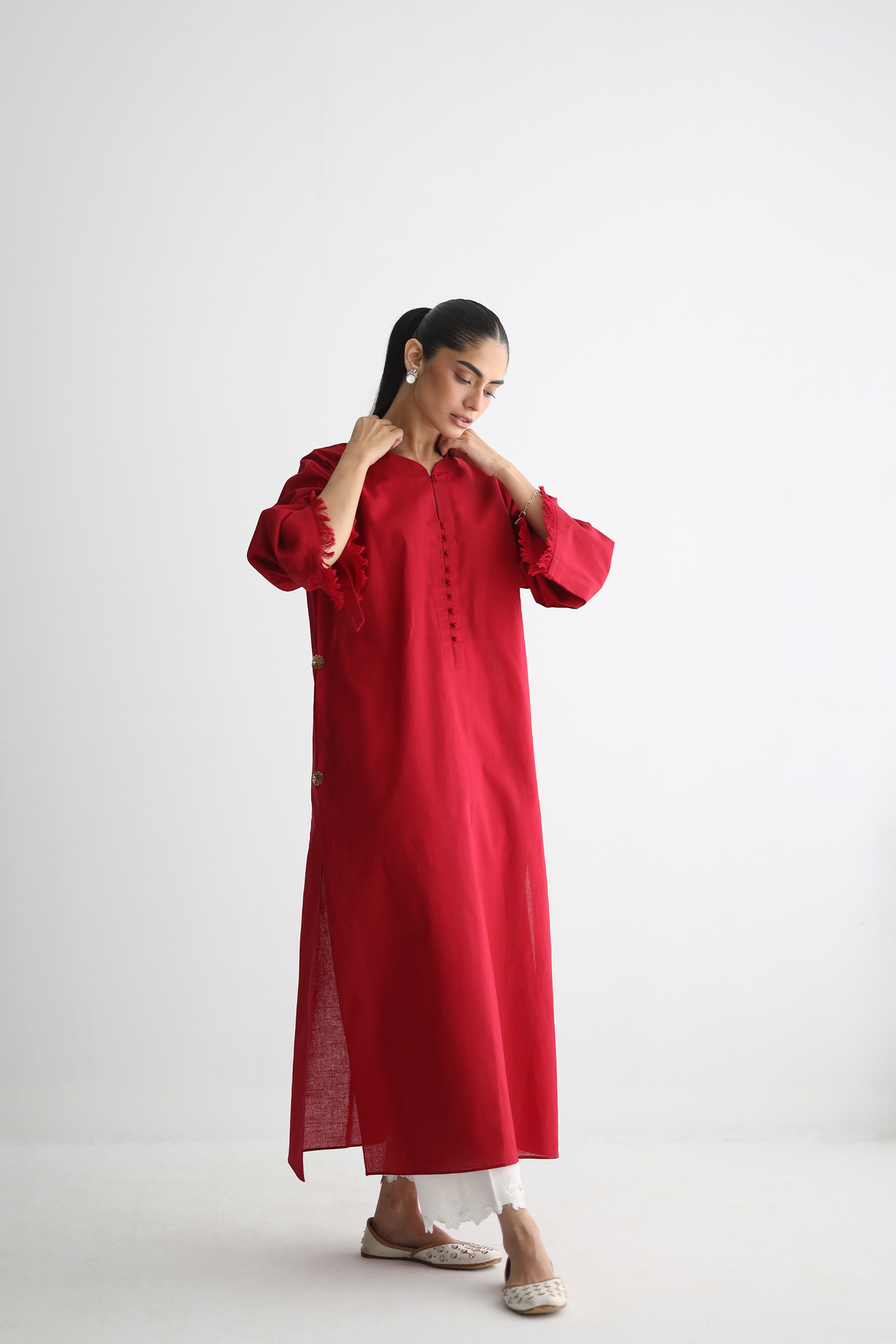 Ruby Red - Kurta with Pocket Detailing