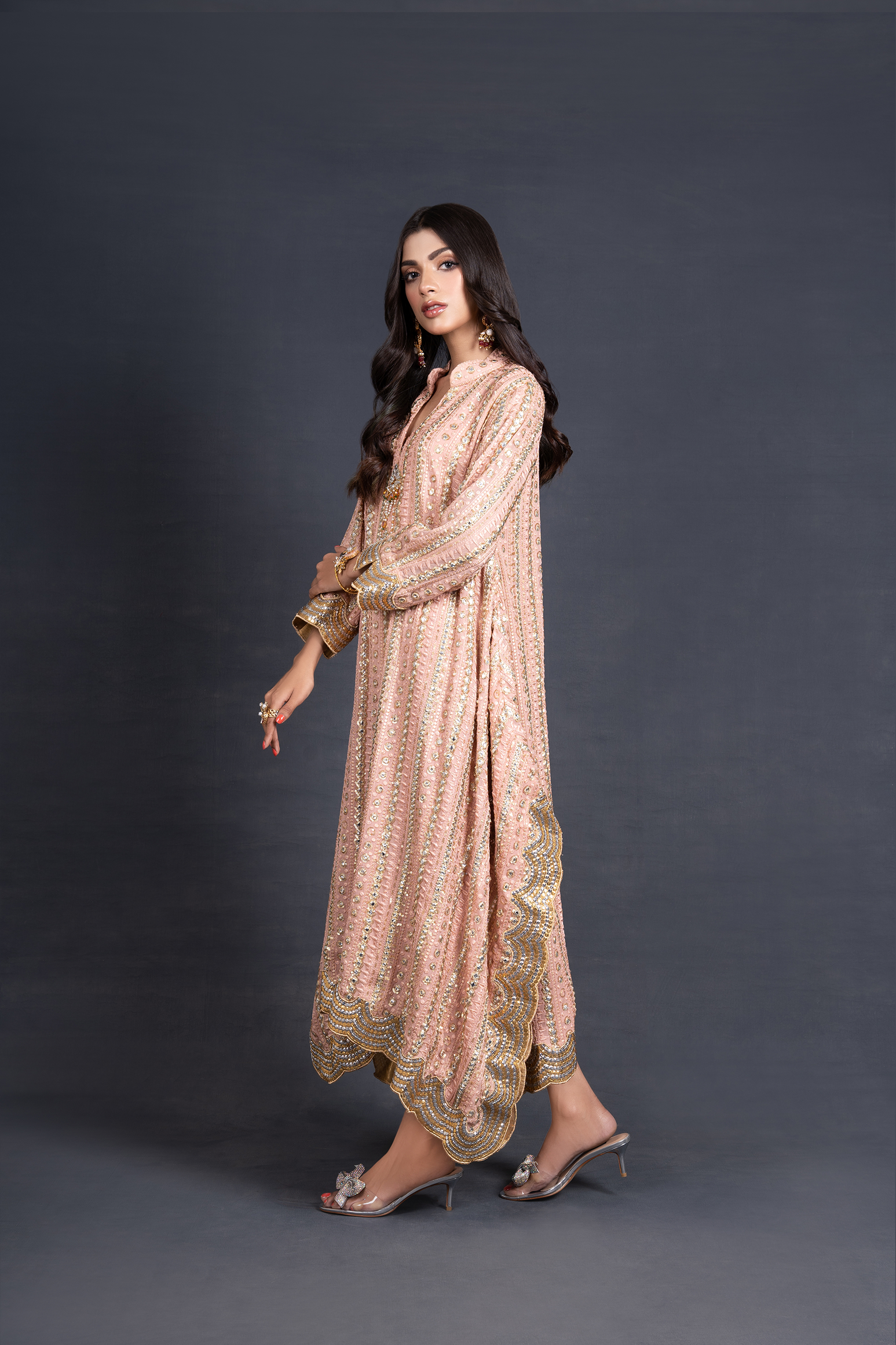 Mirrored  Drop Hemline Tunic with Straight Trousers