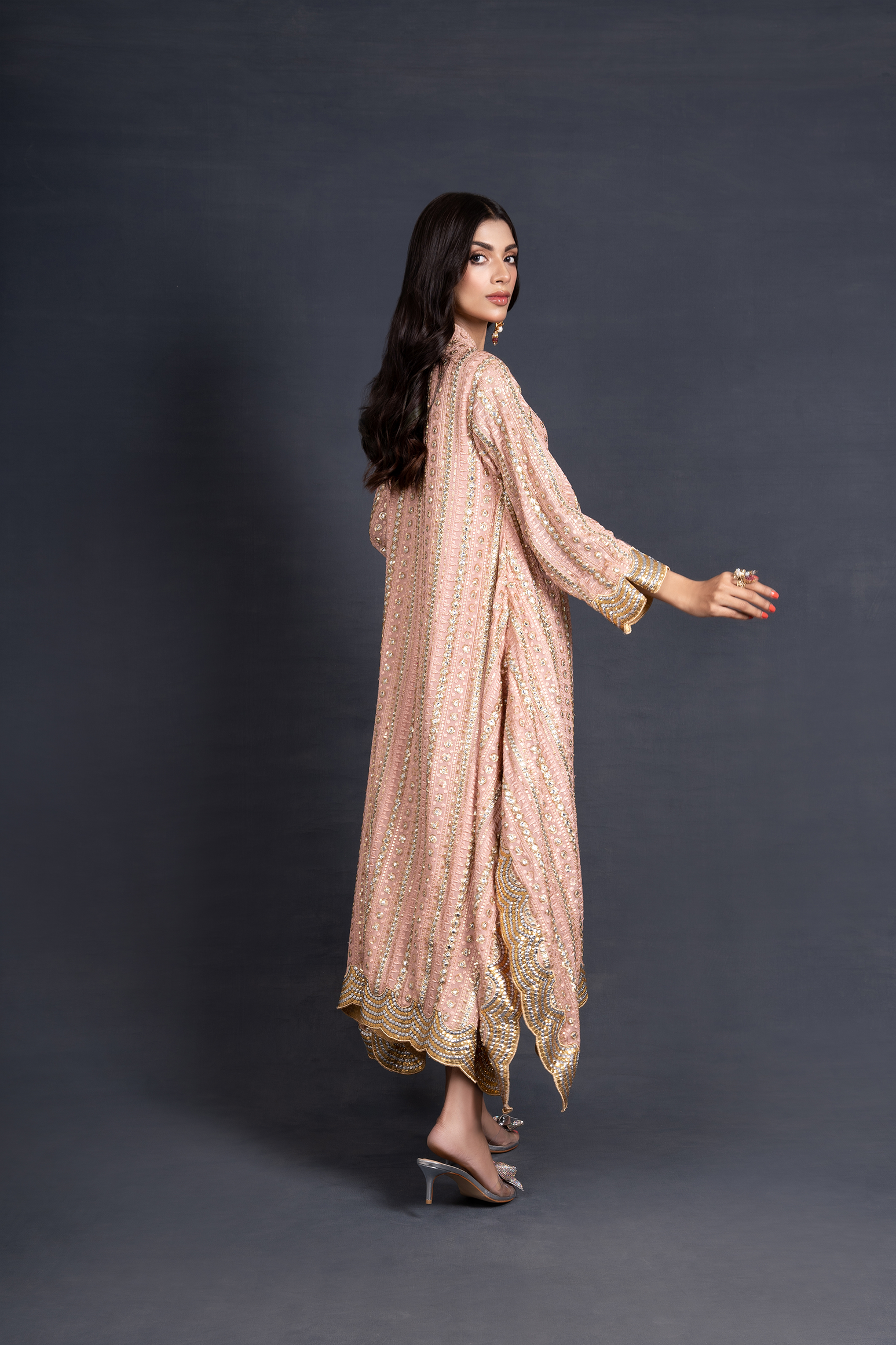 Mirrored  Drop Hemline Tunic with Straight Trousers