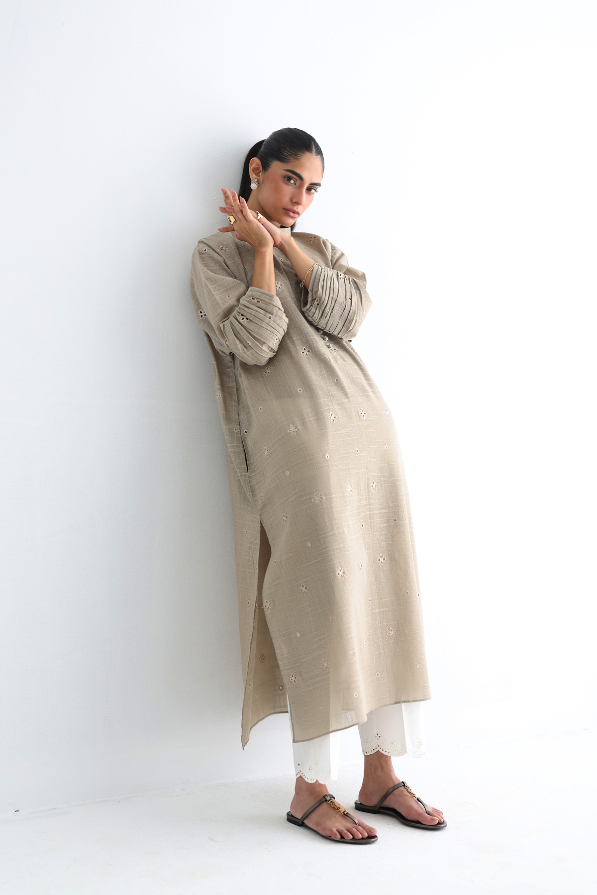 Fawn - All-over Cutwork Kurta