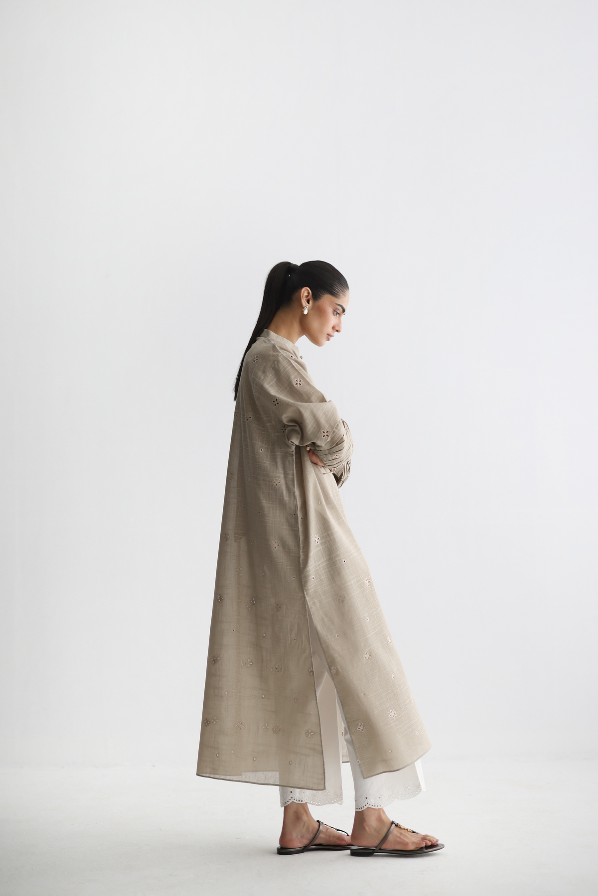 Fawn - All-over Cutwork Kurta