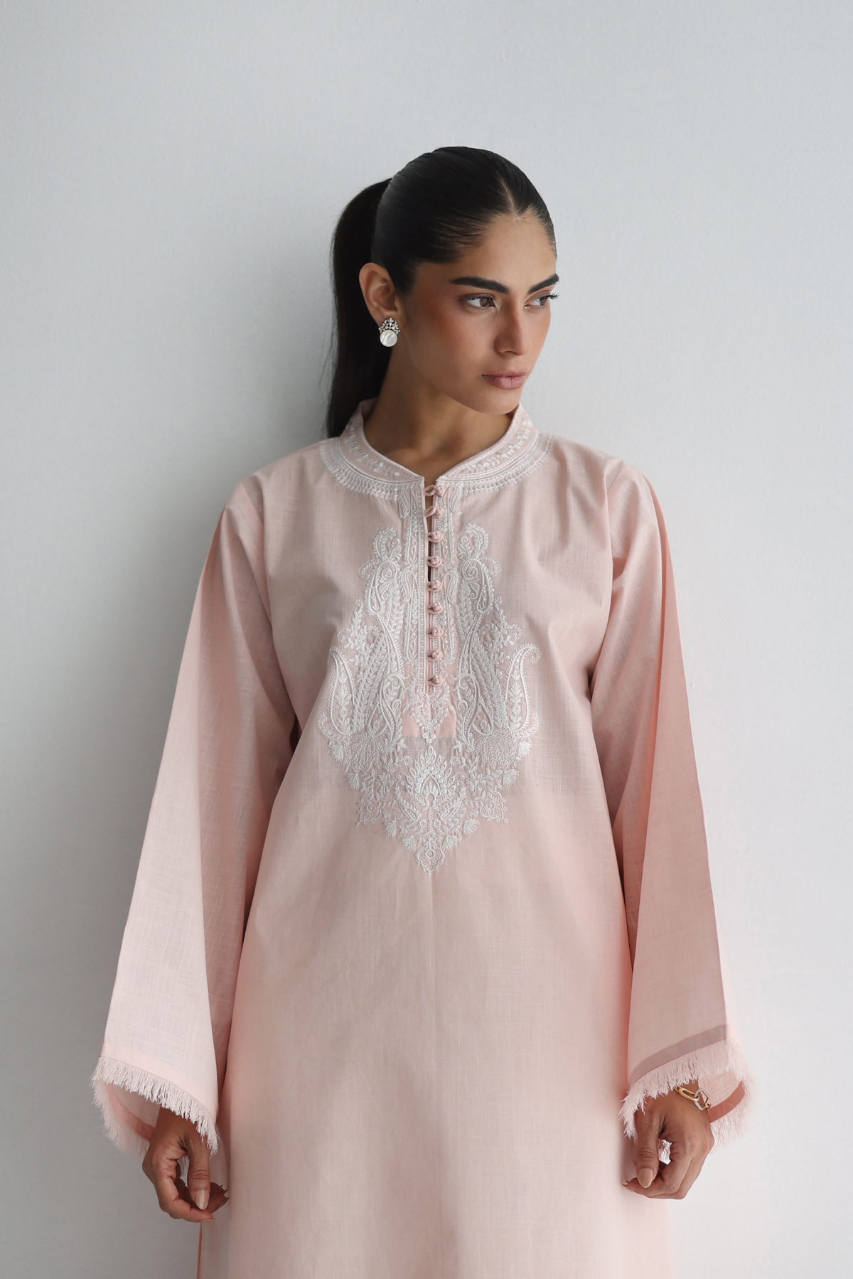 Petal Pink - Paisley Embroidered Kurta